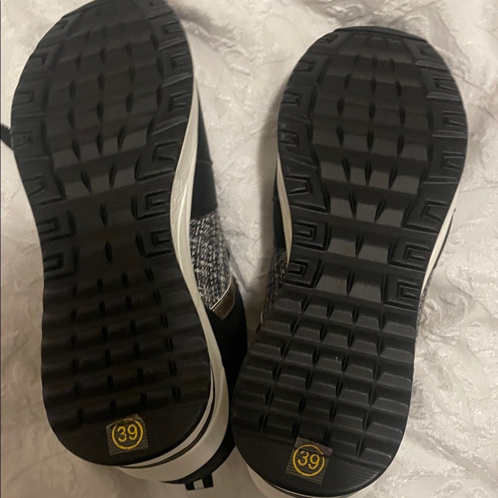 Women's Black and Gold Wedge Athletic Shoes - Picture 6 of 6